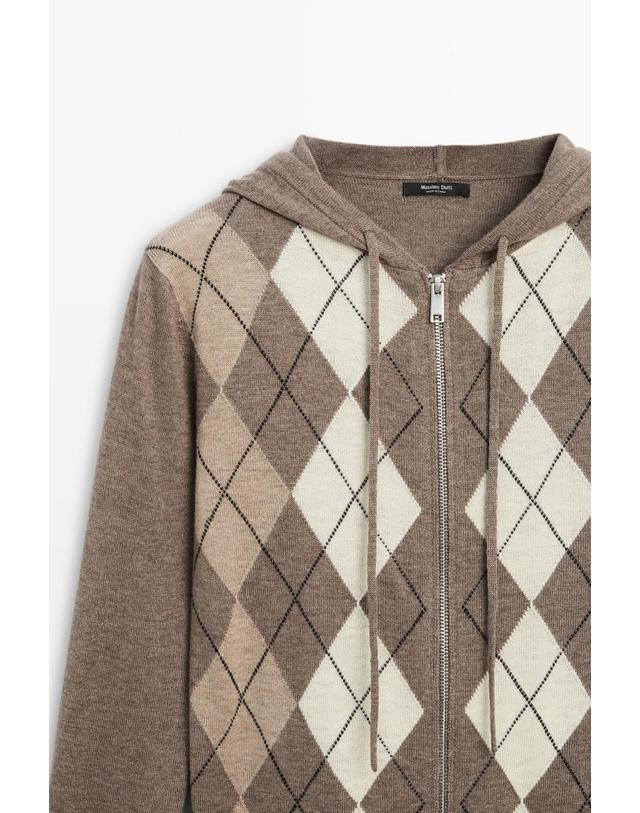 마시모두띠 마시모두띠 아가일 체크 후드 집업 니트 가디건 5908/528 TAUPE GREY 그레이 착용컷