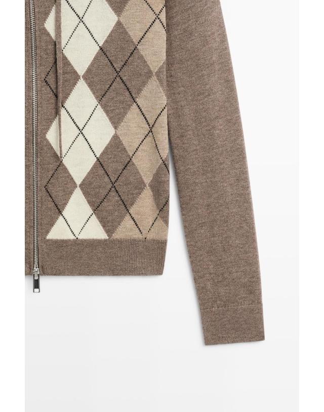마시모두띠 마시모두띠 아가일 체크 후드 집업 니트 가디건 5908/528 TAUPE GREY 그레이 착용컷