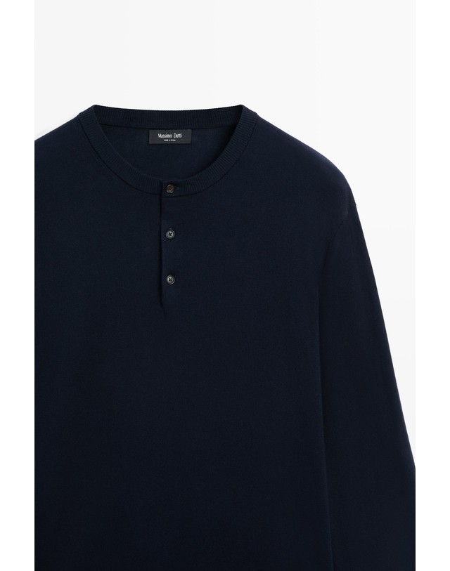 마시모두띠 마시모두띠 순면 헨리넥 니트 스웨터 1476/201 NAVY BLUE 네이비 착용컷