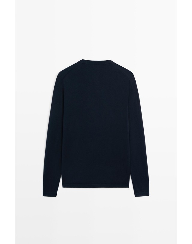 마시모두띠 마시모두띠 순면 헨리넥 니트 스웨터 1476/201 NAVY BLUE 네이비 착용컷