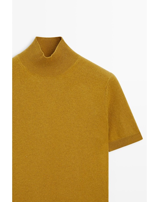 마시모두띠 마시모두띠 울 캐시미어 하이넥 반팔 니트 스웨터 5637/593 MUSTARD YELLOW 머스타드 착용컷