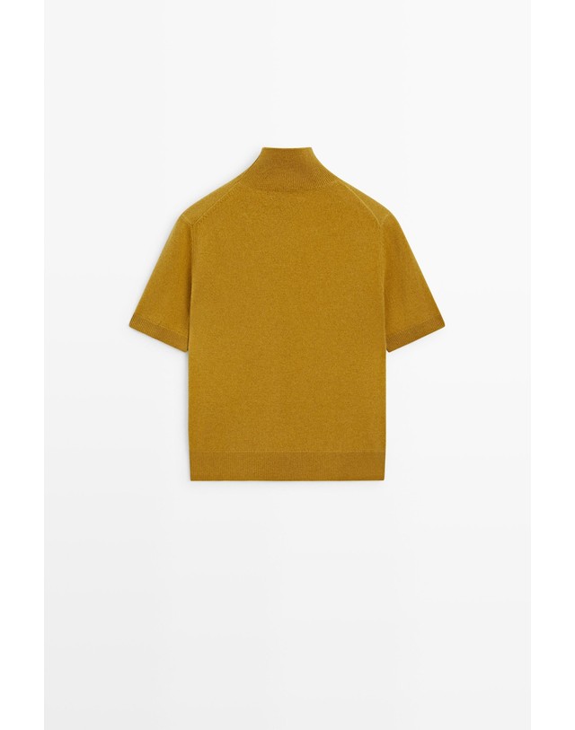 마시모두띠 마시모두띠 울 캐시미어 하이넥 반팔 니트 스웨터 5637/593 MUSTARD YELLOW 머스타드 착용컷
