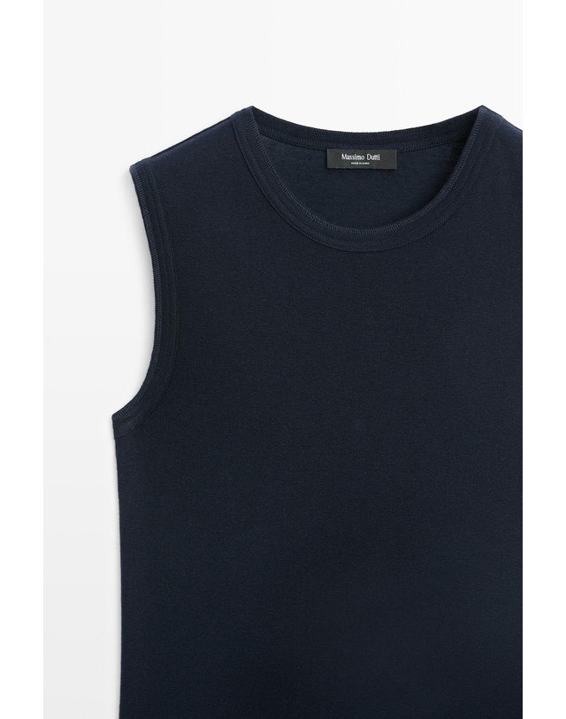 마시모두띠 마시모두띠 울 혼방 더블 민소매 티셔츠 6887/574 NAVY BLUE 네이비 착용컷