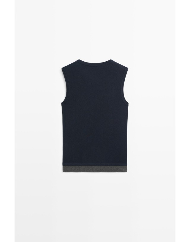 마시모두띠 마시모두띠 울 혼방 더블 민소매 티셔츠 6887/574 NAVY BLUE 네이비 착용컷