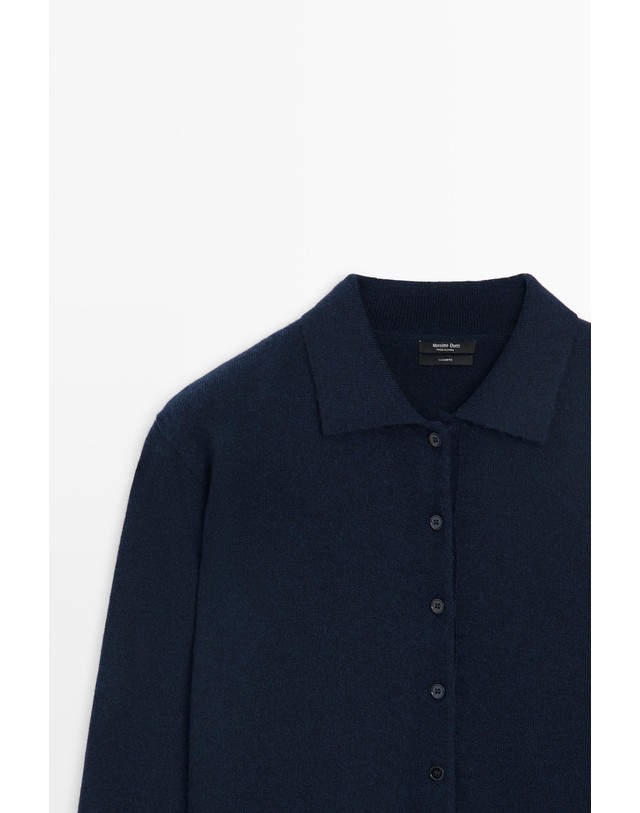 마시모두띠 마시모두띠 100% 캐시미어 폴로 버튼 가디건 5910/565 NAVY BLUE 네이비 착용컷