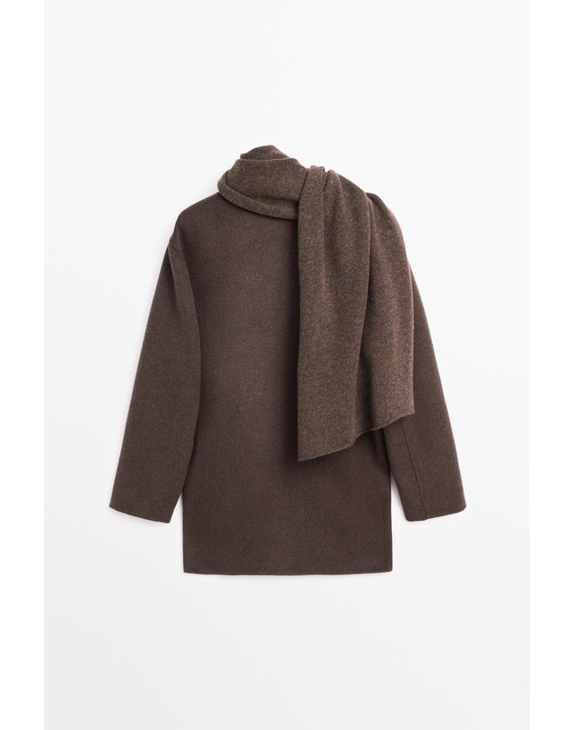 마시모두띠 마시모두띠 울 블렌드 스카프 숏 코트 6413/717 BROWN 브라운 착용컷