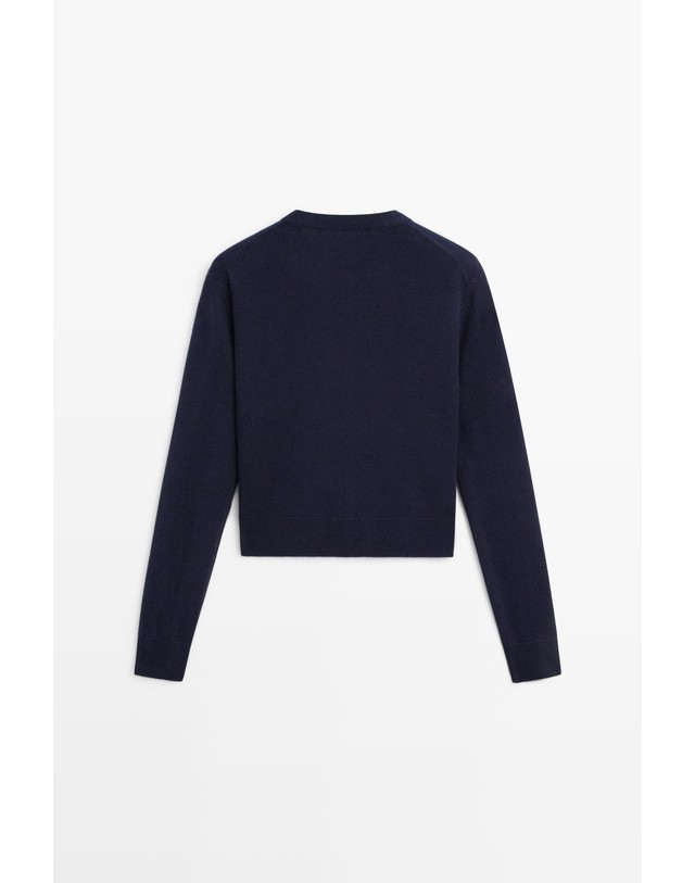 마시모두띠 마시모두띠 울 캐시미어 버튼 크롭 가디건 5914/593 NAVY BLUE 네이비 착용컷