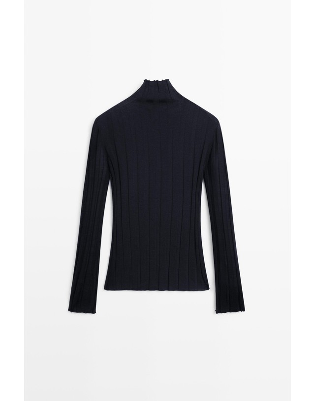 마시모두띠 마시모두띠 터틀넥 울 골지 니트 스웨터 5653/585 NAVY BLUE 네이비 착용컷