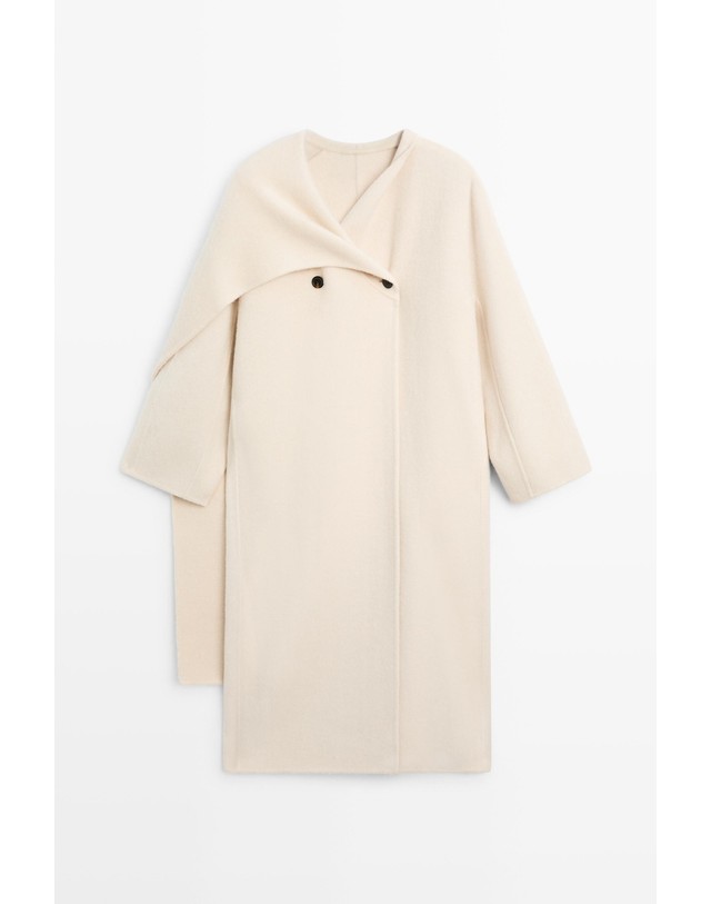 마시모두띠 마시모두띠 울 100% 스카프 롱 코트 6428/712 OFF WHITE 아이보리 착용컷