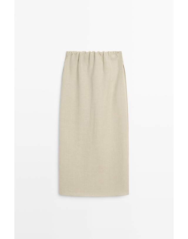 마시모두띠 마시모두띠 더블레이어 린넨 미디 스커트 9219/950 PALE KHAKI 베이지 착용컷