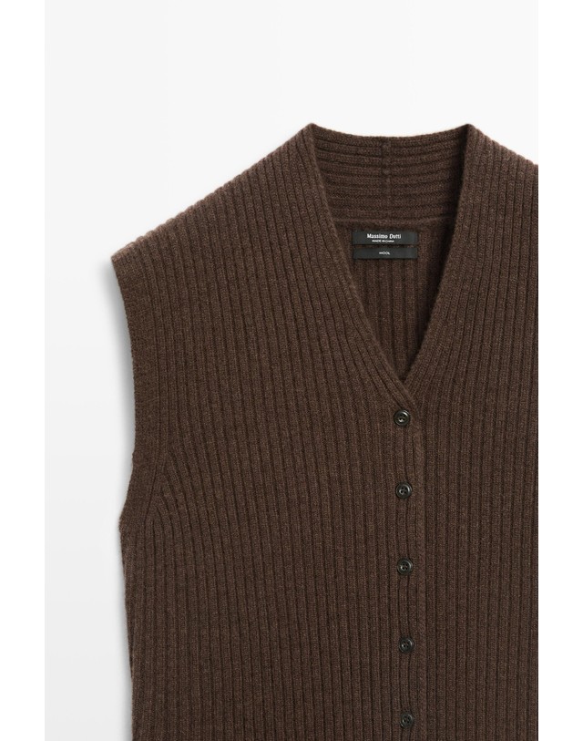 마시모두띠 마시모두띠 울 100% V넥 버튼 니트 베스트 5731/595 BROWN MARL 브라운 착용컷