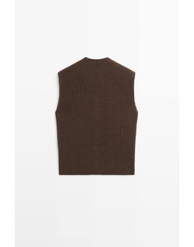 마시모두띠 마시모두띠 울 100% V넥 버튼 니트 베스트 5731/595 BROWN MARL 브라운 착용컷
