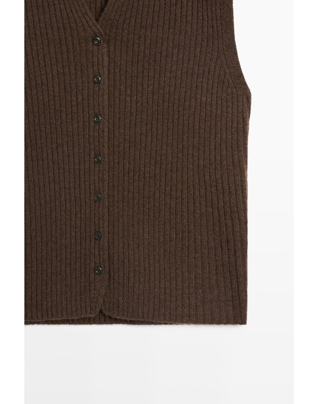 마시모두띠 마시모두띠 울 100% V넥 버튼 니트 베스트 5731/595 BROWN MARL 브라운 착용컷