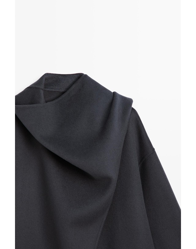 마시모두띠 마시모두띠 울 100% 스카프 미디 코트 6414/718 MEDIUM BLUE 그레이 착용컷