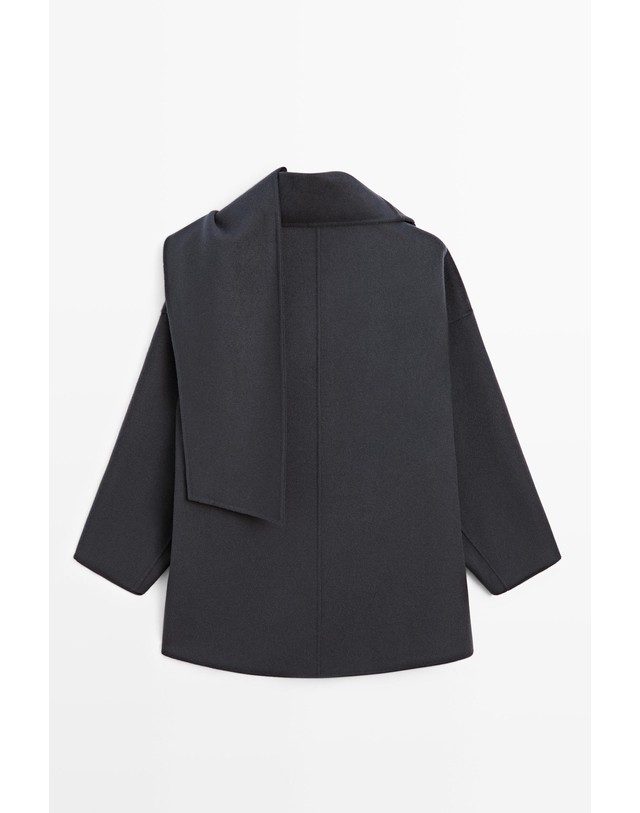 마시모두띠 마시모두띠 울 100% 스카프 미디 코트 6414/718 MEDIUM BLUE 그레이 착용컷
