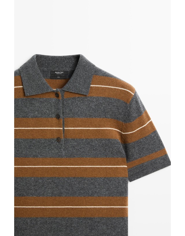 마시모두띠 마시모두띠 스트라이프 울 반팔 폴로 니트 셔츠 5616/595 MEDIUM GREY 그레이 착용컷