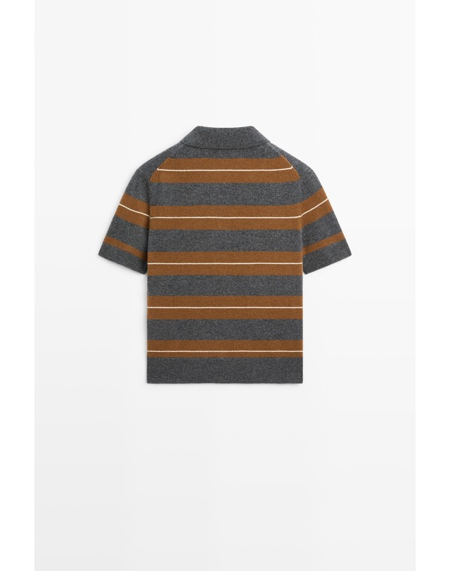 마시모두띠 마시모두띠 스트라이프 울 반팔 폴로 니트 셔츠 5616/595 MEDIUM GREY 그레이 착용컷