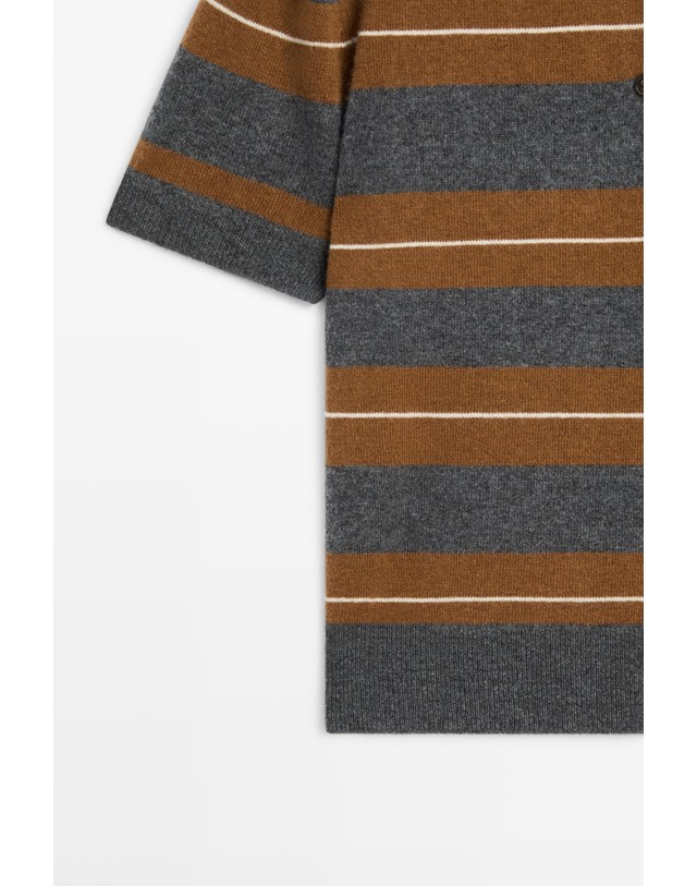 마시모두띠 마시모두띠 스트라이프 울 반팔 폴로 니트 셔츠 5616/595 MEDIUM GREY 그레이 착용컷
