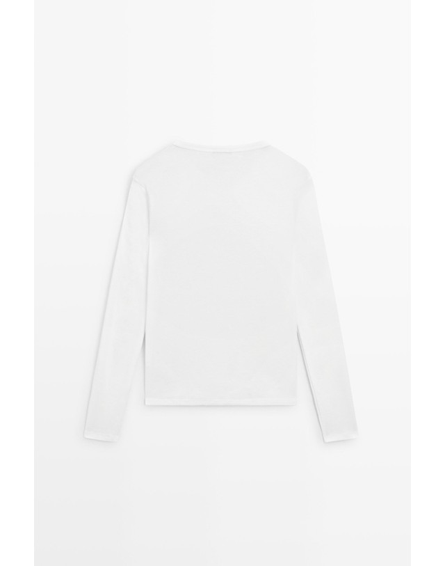 마시모두띠 마시모두띠 순면 브이넥 긴팔 티셔츠 6859/820 OFF WHITE 아이보리 착용컷