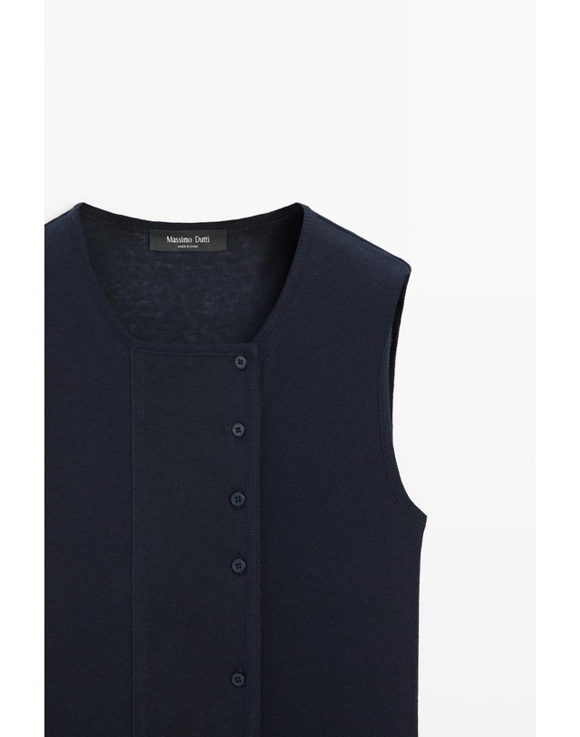 마시모두띠 마시모두띠 코튼 캐시미어 민소매 버튼 티셔츠 6276/106 NAVY BLUE 네이비 착용컷