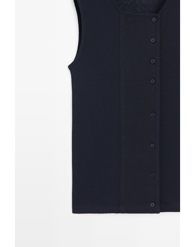 마시모두띠 마시모두띠 코튼 캐시미어 민소매 버튼 티셔츠 6276/106 NAVY BLUE 네이비 착용컷