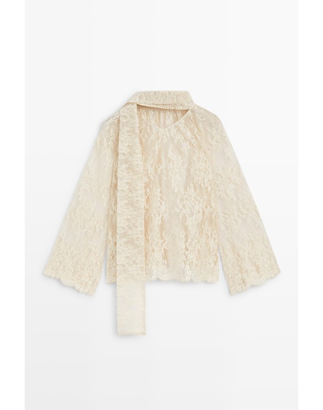 마시모두띠 마시모두띠 레이스 타이넥 긴팔 블라우스 6851/204 BEIGE 아이보리 착용컷