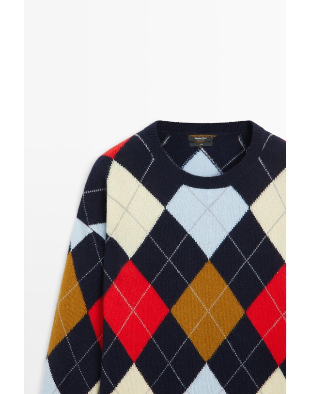 마시모두띠 마시모두띠 아가일 인타르시아 울 니트 스웨터 5656/596 NAVY BLUE 멀티컬러 착용컷