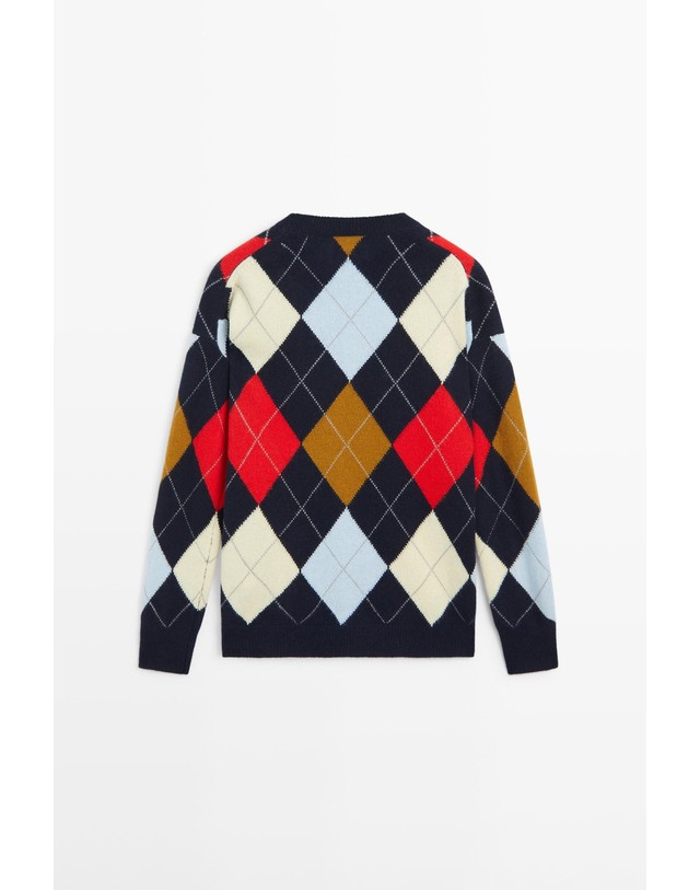 마시모두띠 마시모두띠 아가일 인타르시아 울 니트 스웨터 5656/596 NAVY BLUE 멀티컬러 착용컷