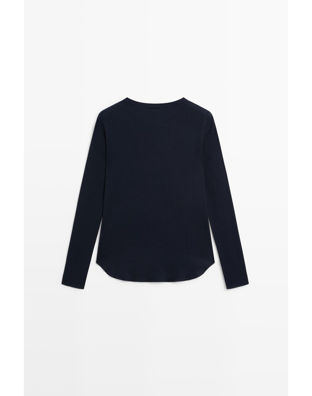 마시모두띠 마시모두띠 울 혼방 라운드넥 긴팔 티셔츠 6890/572 NAVY BLUE 네이비 착용컷