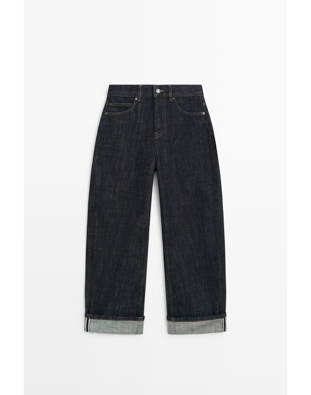 마시모두띠 마시모두띠 하이라이즈 배럴핏 턴업 청바지 5089/889 DARK BLUE 네이비 착용컷