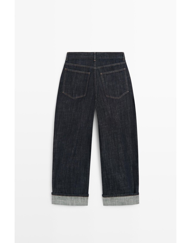 마시모두띠 마시모두띠 하이라이즈 배럴핏 턴업 청바지 5089/889 DARK BLUE 네이비 착용컷