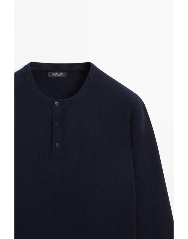 마시모두띠 마시모두띠 헨리넥 울 니트 스웨터 1492/226 NAVY BLUE 네이비 착용컷
