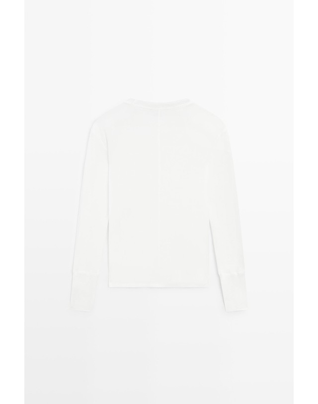 마시모두띠 마시모두띠 라운드넥 커프스 긴팔 티셔츠 6824/820 OFF WHITE 아이보리 착용컷