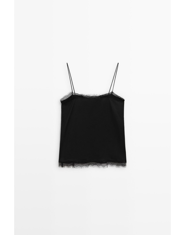 마시모두띠 마시모두띠 파인 스트랩 레이스 캐미솔 탑 5190/990 BLACK 블랙 착용컷