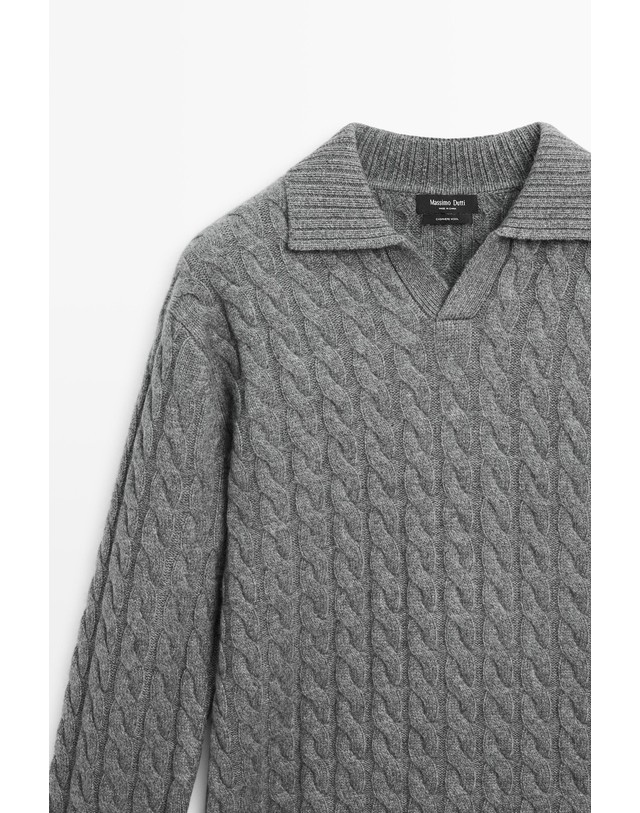 마시모두띠 마시모두띠 케이블 캐시미어 폴로 니트 스웨터 1320/215 ANTHRACITE GREY 그레이 착용컷