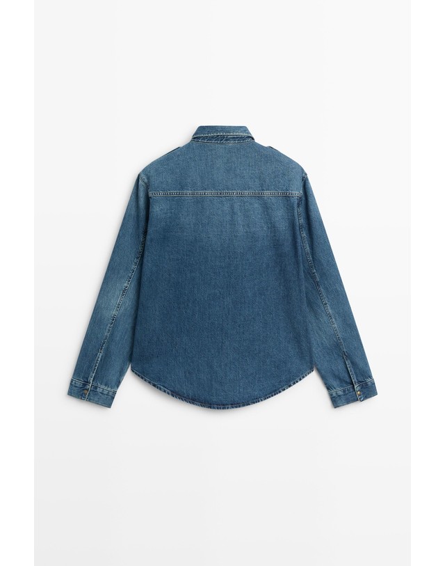 마시모두띠 마시모두띠 숄더 탭 디테일 데님 셔츠 5172/871 MEDIUM BLUE 블루 착용컷