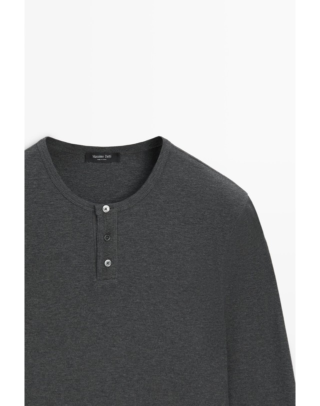 마시모두띠 마시모두띠 코튼 블렌드 헨리넥 긴팔 티셔츠 0785/175 ANTHRACITE GREY 그레이 착용컷
