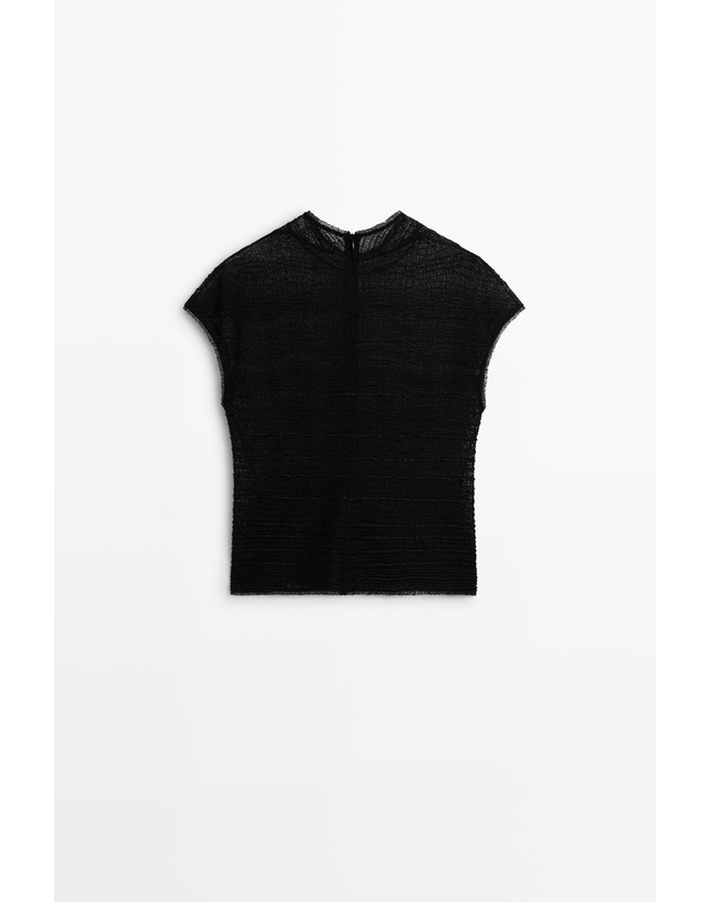 마시모두띠 마시모두띠 비즈 하이넥 시스루 캡소매 탑 5188/988 BLACK 블랙 착용컷