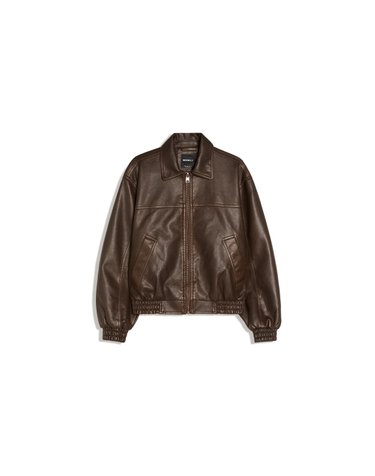 버쉬카 레더 이펙트 집업 봄버 자켓 1524/718 BROWN
