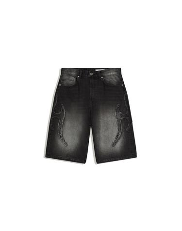 버쉬카 패치 배기 데님 버뮤다 팬츠 1299/352 BLACK