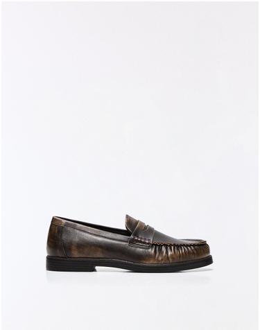 버쉬카 브러쉬드 셔링 남성 페니 로퍼 2635/764 BROWN