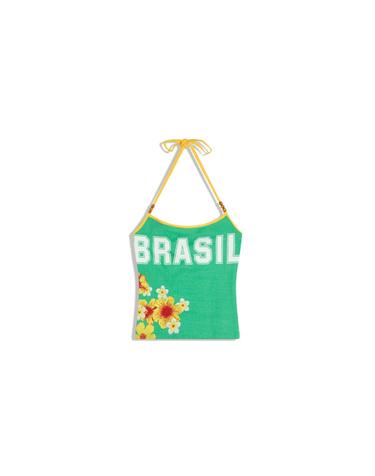 버쉬카 레터링 플라워 프린트 홀터넥 탑 2017/093 GREEN