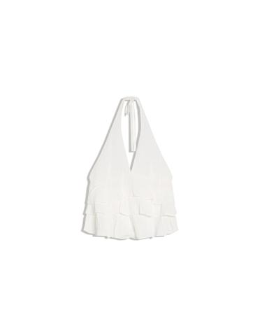 버쉬카 러플 백오픈 홀터넥 화이트 블라우스 1502/207 WHITE