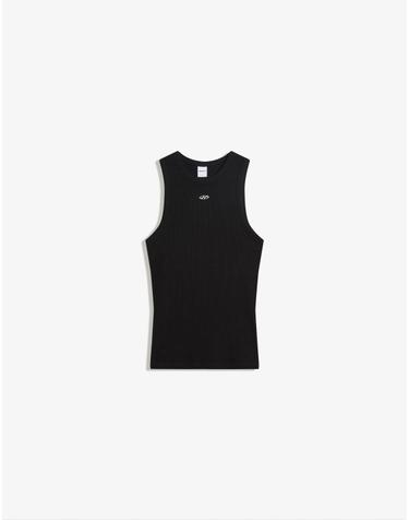 버쉬카 와플니트 프린트 민소매 블랙 탑 0076/134 BLACK