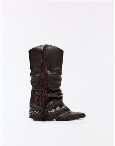 버쉬카 웨스턴 프린지 카우보이 미들부츠 1034/764 BROWN