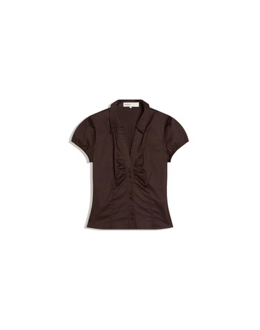 버쉬카 타이 디테일 반팔 포플린 셔츠 1337/710 BROWN