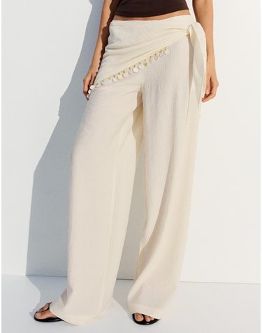 버쉬카 링클 스카프 프린트 와이드 팬츠 2734/710 OFF WHITE