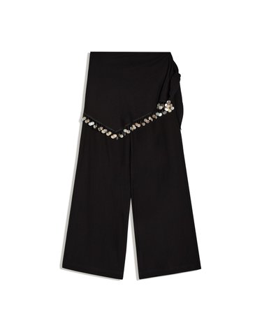 버쉬카 링클 스카프 프린트 와이드 팬츠 2734/710 BLACK