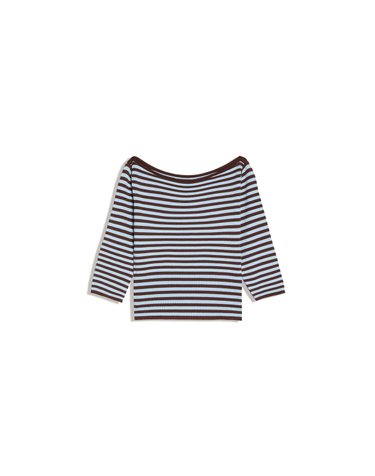 버쉬카 보트넥 스트라이프 7부 니트 스웨터 2444/097 BROWN