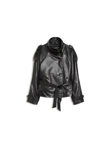버쉬카 레더 이펙트 숏 트렌치코트 블랙 0091/718 BLACK